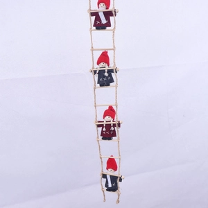 Nordic wool felt Christmas gnomes climbing a hemp rope ladder for holiday home decor