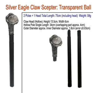 Silver eagle claw scepter with crystal ball, 75cm length for Halloween costume props