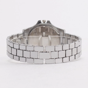 Fashion silver metal quartz watch with full diamond inlay and three-eye luxury dial design