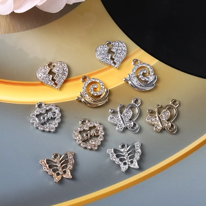 Rhinestone heart and butterfly alloy charms for DIY jewelry making in gold and silver