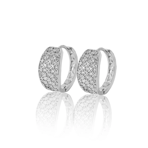 Silver hoop earrings with textured mesh pattern and sparkling cubic zirconia stones