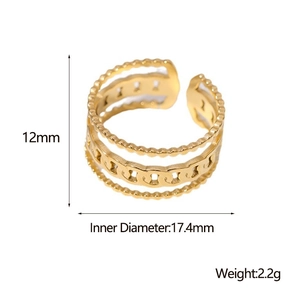Detailed dimension guide for a golden multi-layer chain link open ring in stainless steel