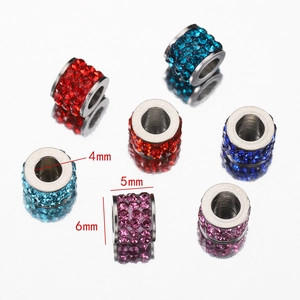 Colorful rhinestone stainless steel spacer beads with large holes for DIY jewelry making