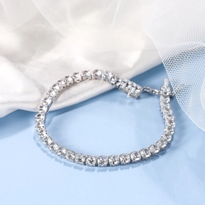 Classic S925 sterling silver tennis bracelet with sparkling white round zirconia stones