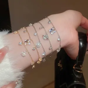 Korean Style Zircon Saturn Flower Bracelet For Women Copper Elegant Adjustable Charm Jewelry Daily Wear Gift