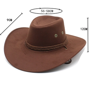 Detailed dimensions of dark brown faux suede cowboy hat with 9cm brim and 12cm height