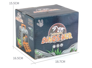 Dettaglio del set giocattolo dinosauro con cacciavite elettrico e dimensioni totali