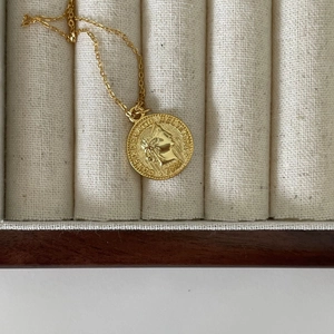925 Sterling silver gold coin necklace with 1934 Helvetia goddess pendant in jewelry box