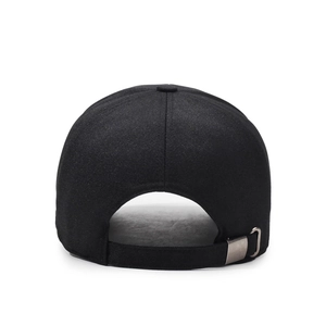 Men's cotton baseball cap back view with adjustable metal buckle and twill fabric texture