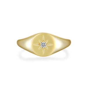 Minimalist S925 sterling silver ring with a golden finish and star set white zircon stone