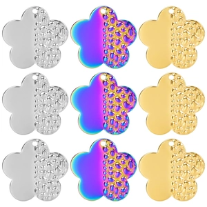 Stainless Steel Flower Pendant Hammered Texture Vacuum 18K Gold Plated Minimalist DIY Jewelry Accessory Niche Design