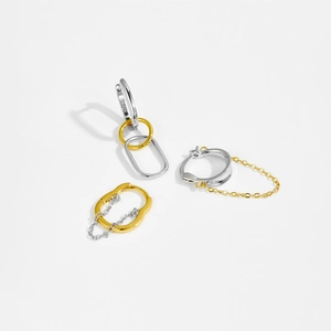 Minimalist S925 sterling silver tassel earrings with two-tone gold and silver finish
