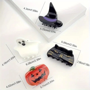 Detailed size specifications for Halloween pumpkin, ghost, and cat hair claw clips