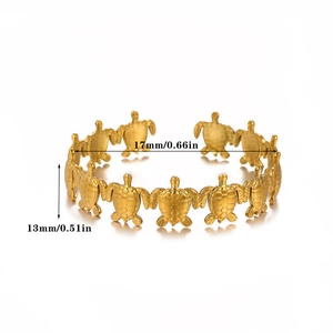 Detail showing 13mm width and 17mm inner diameter of golden turtle sea star cuff bracelet