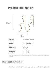 Detailed technical specifications for minimalist wavy chain earrings in 6.5cm length
