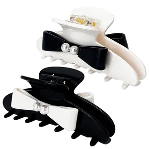 Fermaglio per Capelli a Fiocco in Acetato Con Finta Perla Artificial Elegante Molletta Grande per Donna Accessori per Capelli Moda