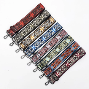 5cm wide ethnic embroidered bag straps with floral patterns and black metal clasps