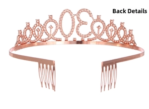 Detail view of rose gold alloy birthday crown back showing the number 30 and secure combs