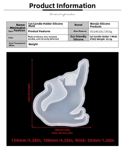 Detail of durable cat-shaped silicone mold for candle making showing dimensions and texture