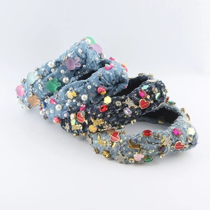 Mode Denim Geknotet Haarreif Mit Strass Und Imitationsperle Breit Geknotet Haarband Für Damen Schmuck Zubehör