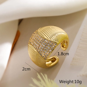 Detail showing the 2cm width and 1.8cm diameter of the gold-plated zircon ring