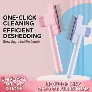 Pet Grooming Brush Self Cleaning Slicker Tool For Cats And Dogs Hair Removal Massage ABS Stainless Steel Wood Material