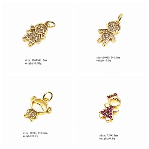 Detail showing dimensions of micro-pave zircon boy and girl charms for DIY jewelry