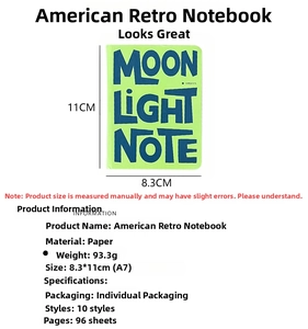 Detail view of American Retro A7 notebook with bright green cover and 96 paper sheets