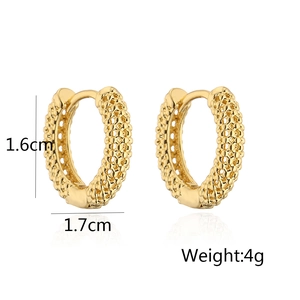 Detailed view of vintage gold-plated hoop earrings with 1.6cm x 1.7cm size dimensions