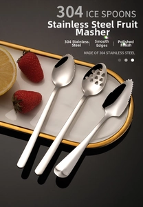 Detailed set of 304 stainless steel baby food spoons with serrated edges for fruit puree
