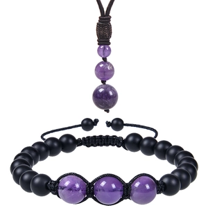 Natural Amethyst Tiger Eye Stone Beaded Necklace And Bracelet Adjustable Handmade Braided Rope Jewelry Unisex