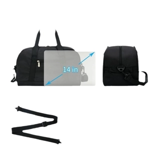 14 inch mini sports duffel bag in black durable nylon with adjustable shoulder strap