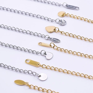 5cm stainless steel necklace extender chains in gold and silver with heart and round charms