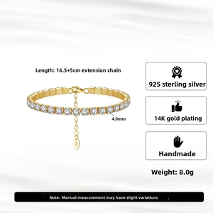Detail view of a 4.0mm zircon tennis bracelet in 925 sterling silver with 14K gold plating