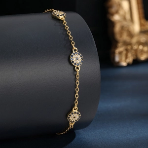 Elegant 925 sterling silver gold plated evil eye bracelet with sparkling cubic zirconia