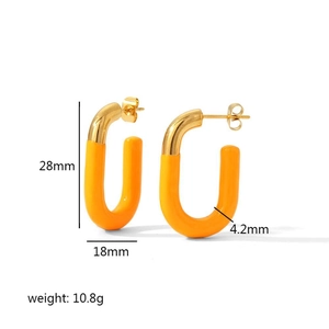 U-shaped 18K gold plated stainless steel earrings with vibrant orange enamel finish