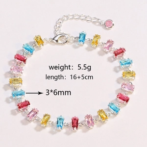 Detail view of colorful zircon candy bracelet showing weight 5.5g and 16+5cm length specs