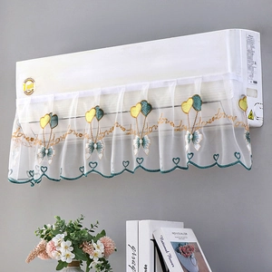 Detailed embroidery of heart balloons and Love lettering on white lace AC dust cover
