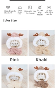Detail view of plush deer antler hoods in pink, khaki, beige, and brown colors