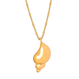 Polished conch shell pendant with golden beaded chain on minimalist necklace
