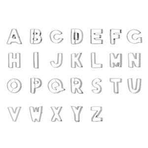 26-piece stainless steel alphabet cookie cutters set for DIY baking in silver finish
