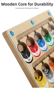 Detail view of wooden magnetic color and number sorting maze toy for toddlers