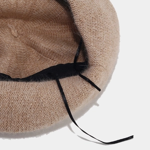Lush angora wool beret in champagne beige with subtle gold glitter and adjustable inner strap