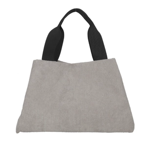 Sac à main élégant en velours côtelé gris pour femmes fourre-tout décontracté poignées noires.