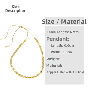 Detailed size specifications for the 18k gold plated beaded necklace with 67cm chain length