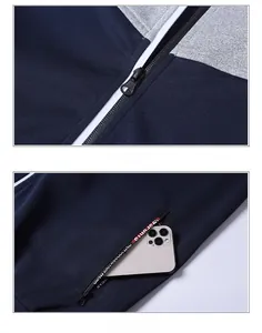 Dettaglio della felpa sportiva con zip in metallo e tasca laterale per lo smartphone