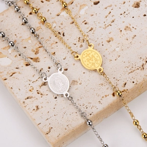 Collier chapelet religieux en acier inoxydable 304 avec médaille Vierge Marie sur pierre