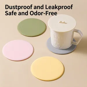 Silicone Coasters And Cup Lids Food Grade Heat Resistant Anti Scald Dustproof Round Minimalist For Home Kitchen Office