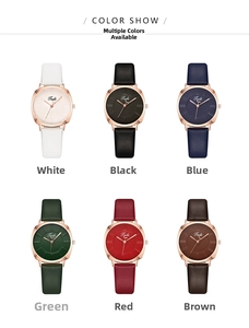 Square quartz ladies watch set featuring six colorful leather straps and rose gold cases