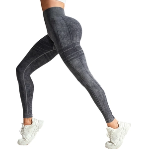 Pantalon de yoga sans couture taille haute gris foncé délavé avec effet push-up